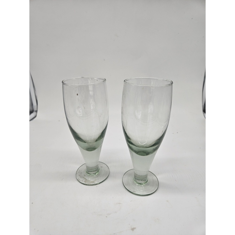 Vintage 1970s 7.5" Tall Heavy Green Wine or Water Goblets Glasses~set Of‎ 2